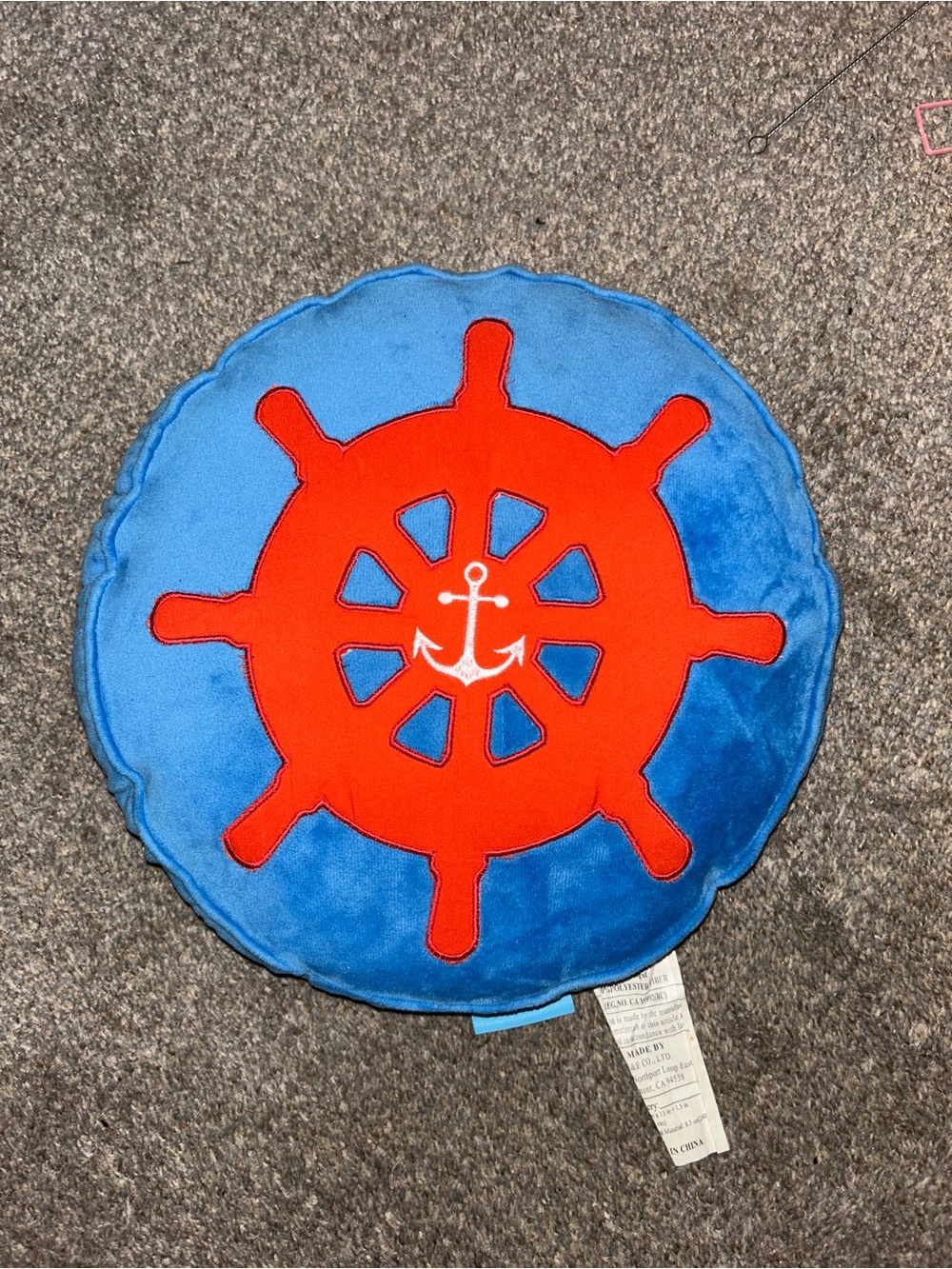 Blue and Red Nautical Wheel Plush Pillow for Kids
